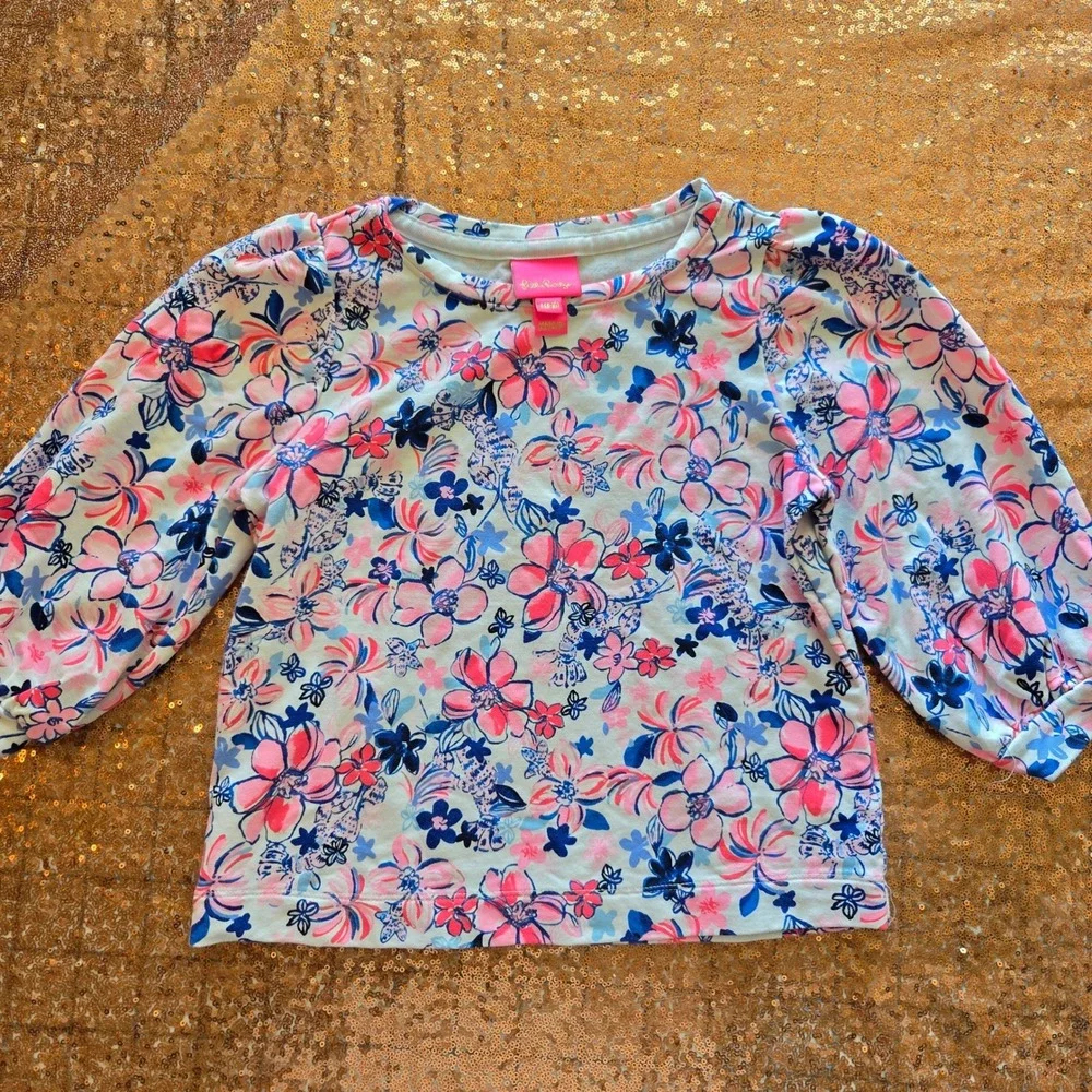 Lilly Pulitzer Kids Floral Print 3/4 Sleeve Top, Girl's Size L (8-10)‎